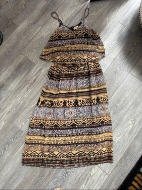 Magic Aztec-Print Maxi Dress in Tan and Black
